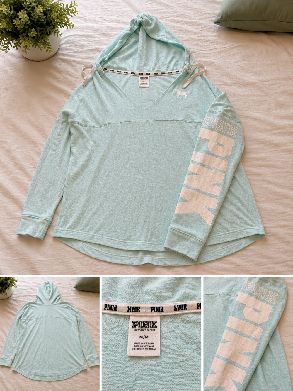 PINK Victoria's Secret Light Teal Hooded Long-Sleeve Pullover